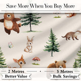 Cute Woodland Forest Animals Bear Bunny Deer   on Sage Green Background Digital Print Fabric by the Metre UK Sewing Quilting Textile