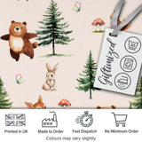 Cute Woodland Forest Animals Bear Bunny Deer   on Sage Green Background Digital Print Fabric by the Metre UK Sewing Quilting Textile