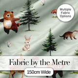 Cute Woodland Forest Animals Bear Bunny Deer   on Warm Beige Background Digital Print Fabric by the Metre UK Sewing Quilting Textile
