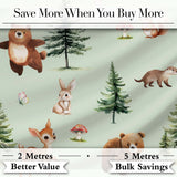 Cute Woodland Forest Animals Bear Bunny Deer   on Warm Beige Background Digital Print Fabric by the Metre UK Sewing Quilting Textile