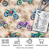 Colorful Kids Dirt Bike Motocross Seamless Pattern on Beige Background Digital Print Fabric by the Metre UK Sewing Quilting Textile