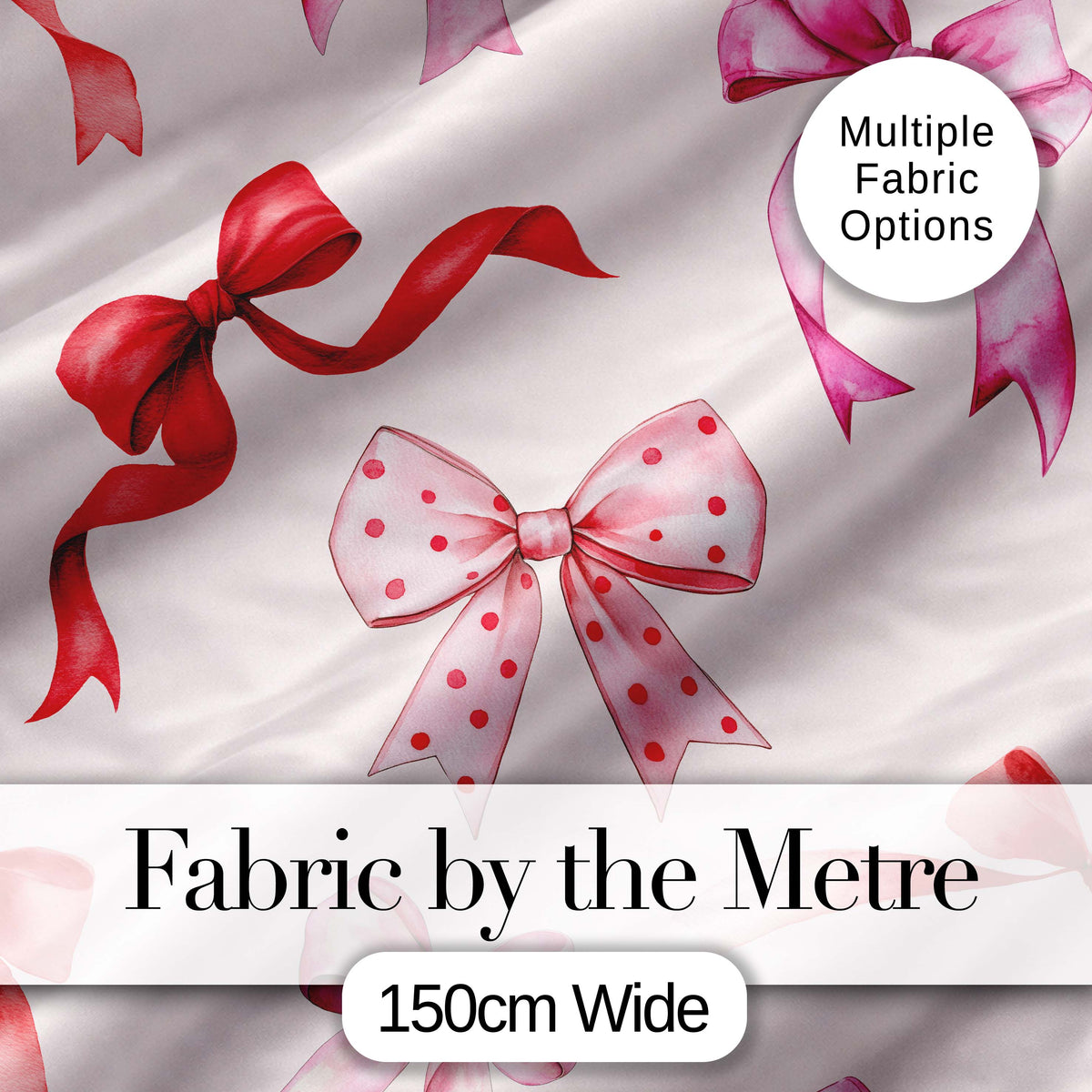 Watercolor Ribbon Bow Seamless Pattern on White Background Digital Print Fabric by the Metre UK Sewing Quilting Textile