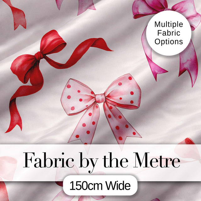 Watercolor Ribbon Bow Seamless Pattern on White Background Digital Print Fabric by the Metre UK Sewing Quilting Textile