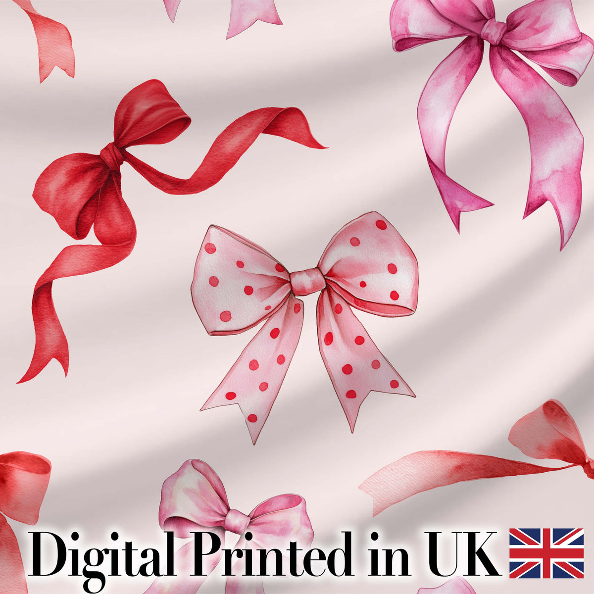 Watercolor Ribbon Bow Seamless Pattern on White Background Digital Print Fabric by the Metre UK Sewing Quilting Textile