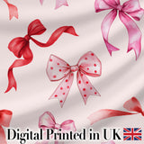 Watercolor Ribbon Bow Seamless Pattern on White Background Digital Print Fabric by the Metre UK Sewing Quilting Textile