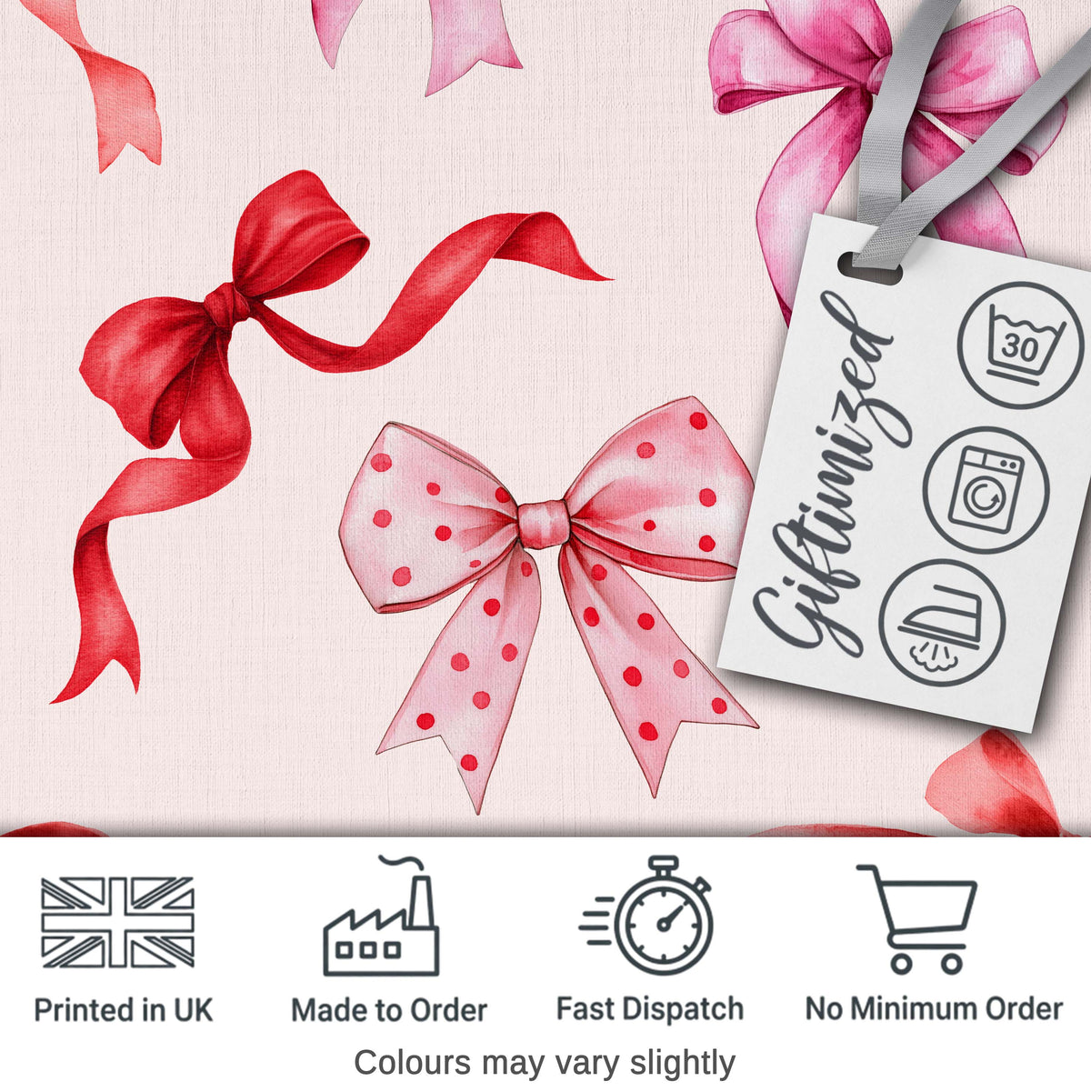 Watercolor Ribbon Bow Seamless Pattern on White Background Digital Print Fabric by the Metre UK Sewing Quilting Textile