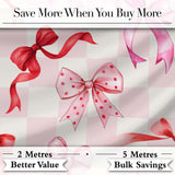 Watercolor Ribbon Bow Seamless Pattern on Pink Gingham Background Digital Print Fabric by the Metre UK Sewing Quilting Textile