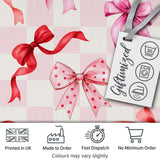 Watercolor Ribbon Bow Seamless Pattern on Pink Gingham Background Digital Print Fabric by the Metre UK Sewing Quilting Textile