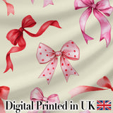 Watercolor Ribbon Bow Seamless Pattern on Cream Background Digital Print Fabric by the Metre UK Sewing Quilting Textile