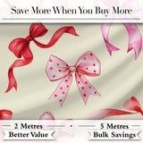 Watercolor Ribbon Bow Seamless Pattern on Cream Background Digital Print Fabric by the Metre UK Sewing Quilting Textile