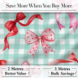 Watercolor Ribbon Bow Seamless Pattern on Mint Gingham Background Digital Print Fabric by the Metre UK Sewing Quilting Textile