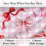 Watercolor Ribbon Bow Seamless Pattern on Blush Gingham Background Digital Print Fabric by the Metre UK Sewing Quilting Textile