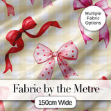 Watercolor Ribbon Bow Seamless Pattern on Yellow Gingham Background Digital Print Fabric by the Metre UK Sewing Quilting Textile