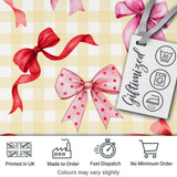 Watercolor Ribbon Bow Seamless Pattern on Yellow Gingham Background Digital Print Fabric by the Metre UK Sewing Quilting Textile