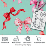 Watercolor Ribbon Bow Seamless Pattern on Teal Background Digital Print Fabric by the Metre UK Sewing Quilting Textile