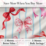 Watercolor Ribbon Bow Seamless Pattern on Blue Stripe Background Digital Print Fabric by the Metre UK Sewing Quilting Textile