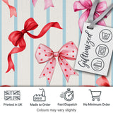 Watercolor Ribbon Bow Seamless Pattern on Blue Stripe Background Digital Print Fabric by the Metre UK Sewing Quilting Textile