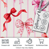 Watercolor Ribbon Bow Seamless Pattern on Pink Stripe Background Digital Print Fabric by the Metre UK Sewing Quilting Textile