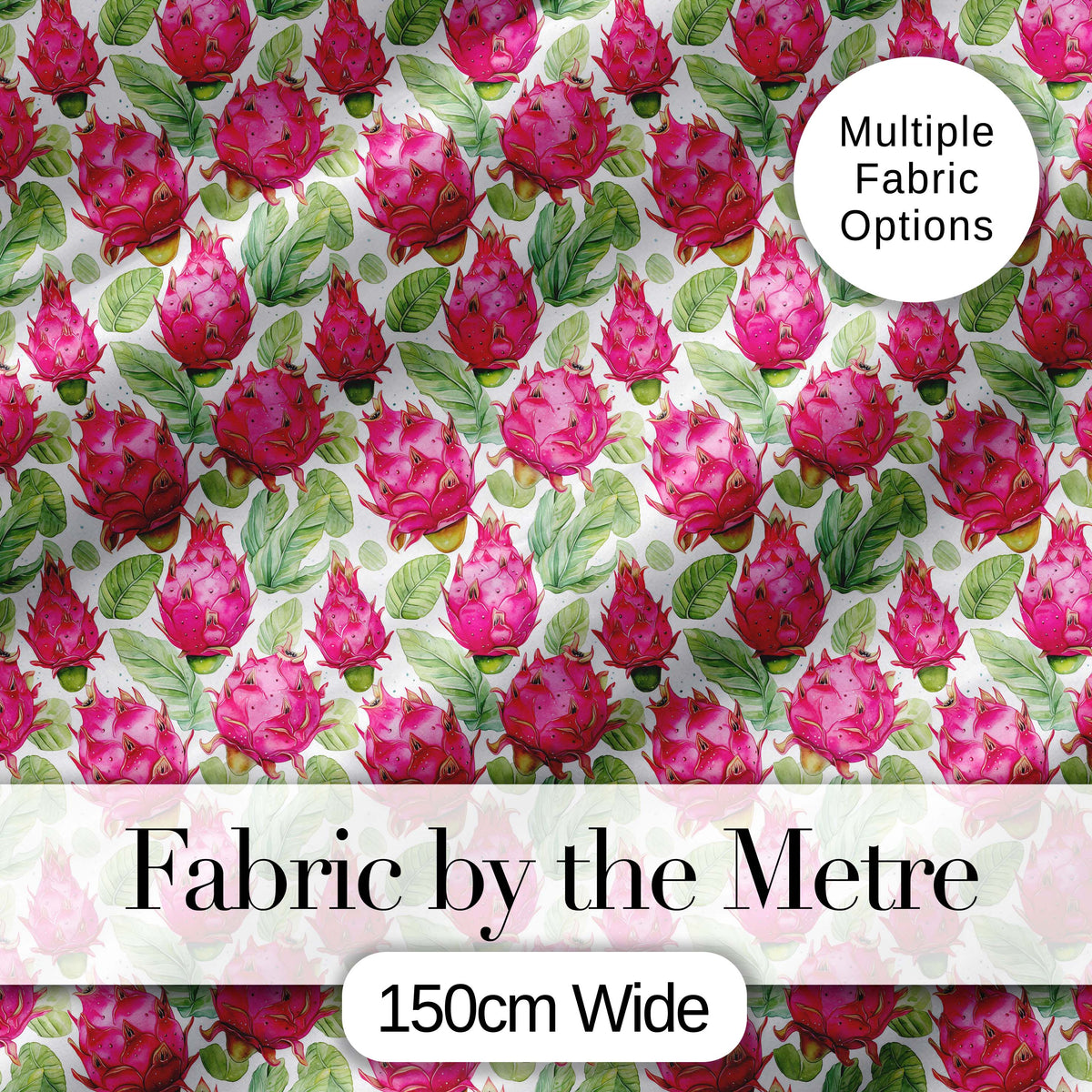 Watercolor Dragon Fruit Tropical Seamless Pattern Digital Print Fabric by the Metre UK Sewing Quilting Textile