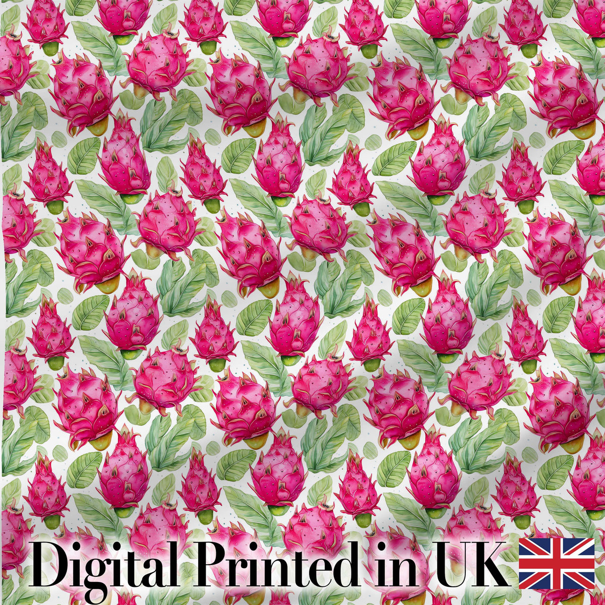 Watercolor Dragon Fruit Tropical Seamless Pattern Digital Print Fabric by the Metre UK Sewing Quilting Textile