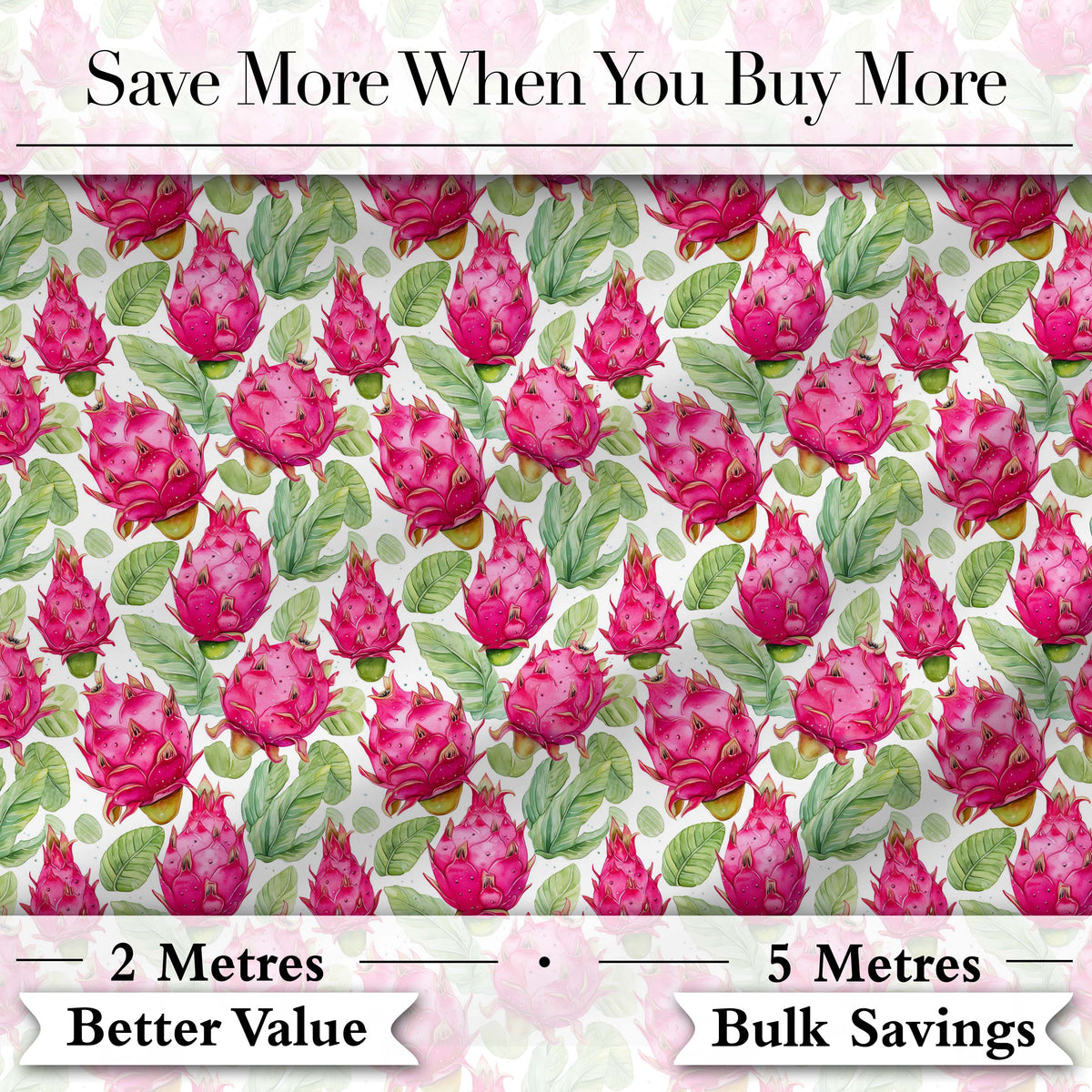 Watercolor Dragon Fruit Tropical Seamless Pattern Digital Print Fabric by the Metre UK Sewing Quilting Textile
