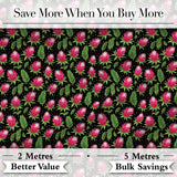 Protea Flower and Fern Leaf Pattern on Black Background Digital Print Fabric by the Metre UK Sewing Quilting Textile