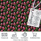 Protea Flower and Fern Leaf Pattern on Black Background Digital Print Fabric by the Metre UK Sewing Quilting Textile
