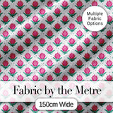 Stylised Pink Floral Bud Pattern with Green Leaves on Light Background Digital Print Fabric by the Metre UK Sewing Quilting Textile