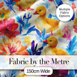 Watercolour Ducklings with Floral Pattern on Light Background Digital Print Fabric by the Metre UK Sewing Quilting Textile