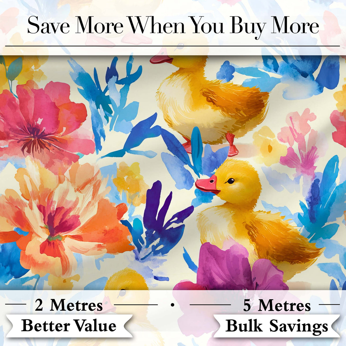 Watercolour Ducklings with Floral Pattern on Light Background Digital Print Fabric by the Metre UK Sewing Quilting Textile