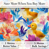 Watercolour Ducklings with Floral Pattern on Light Background Digital Print Fabric by the Metre UK Sewing Quilting Textile