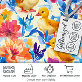 Watercolour Ducklings with Floral Pattern on Light Background Digital Print Fabric by the Metre UK Sewing Quilting Textile