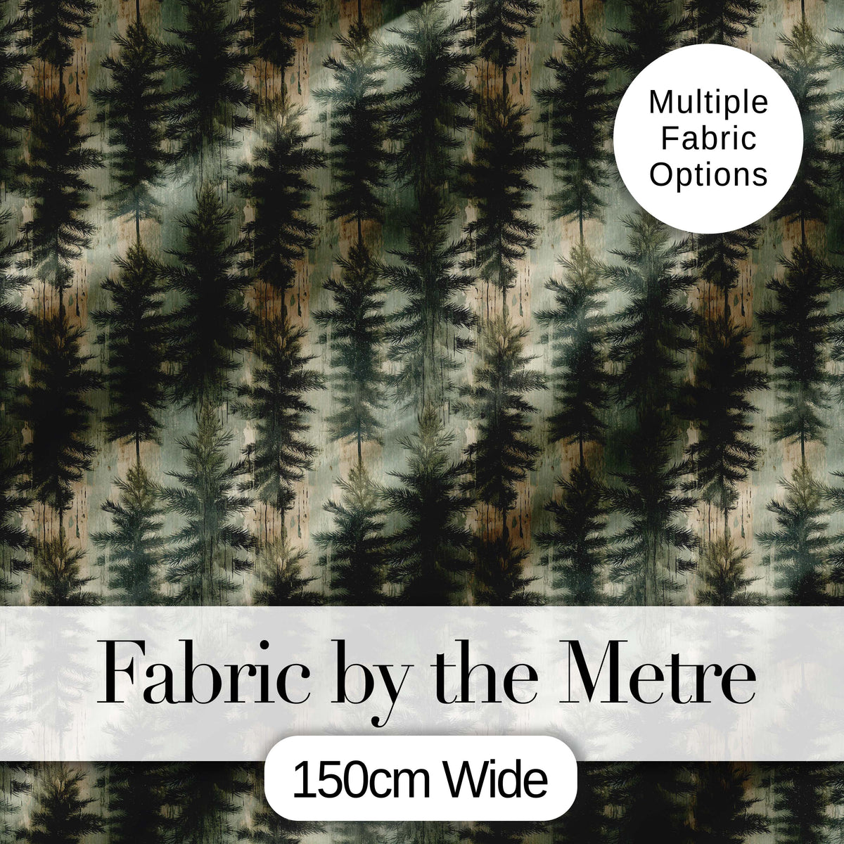 Pine Forest Tree Pattern in Muted Green Tones on Neutral Background Digital Print Fabric by the Metre UK Sewing Quilting Textile