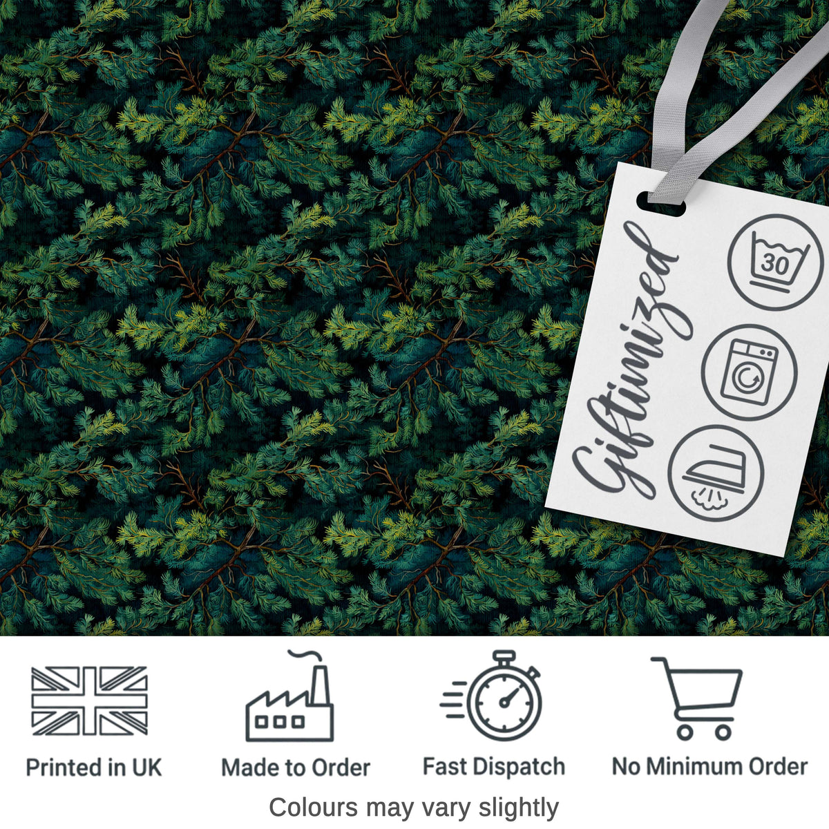 Vintage Pine Tree Repeat Pattern on Beige Background Digital Print Fabric by the Metre UK Sewing Quilting Textile