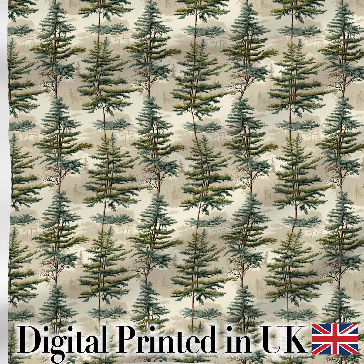 Pine Branch with White Blossom Pattern on Light Background Digital Print Fabric by the Metre UK Sewing Quilting Textile