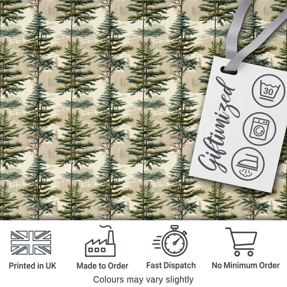 Pine Branch with White Blossom Pattern on Light Background Digital Print Fabric by the Metre UK Sewing Quilting Textile
