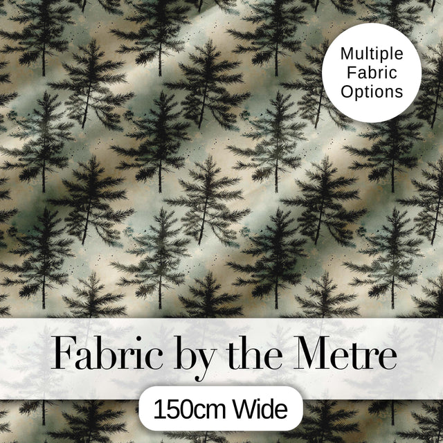 Vintage Pine Tree Silhouette  on Soft Neutral Background with Subtle Texture Digital Print Fabric by the Metre UK Sewing Quilting Textile