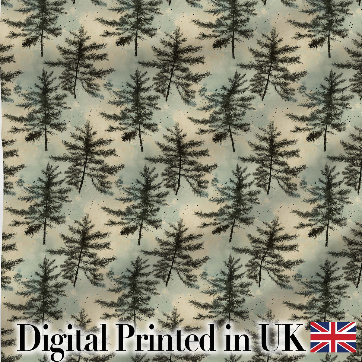 Vintage Pine Tree Silhouette  on Soft Neutral Background with Subtle Texture Digital Print Fabric by the Metre UK Sewing Quilting Textile