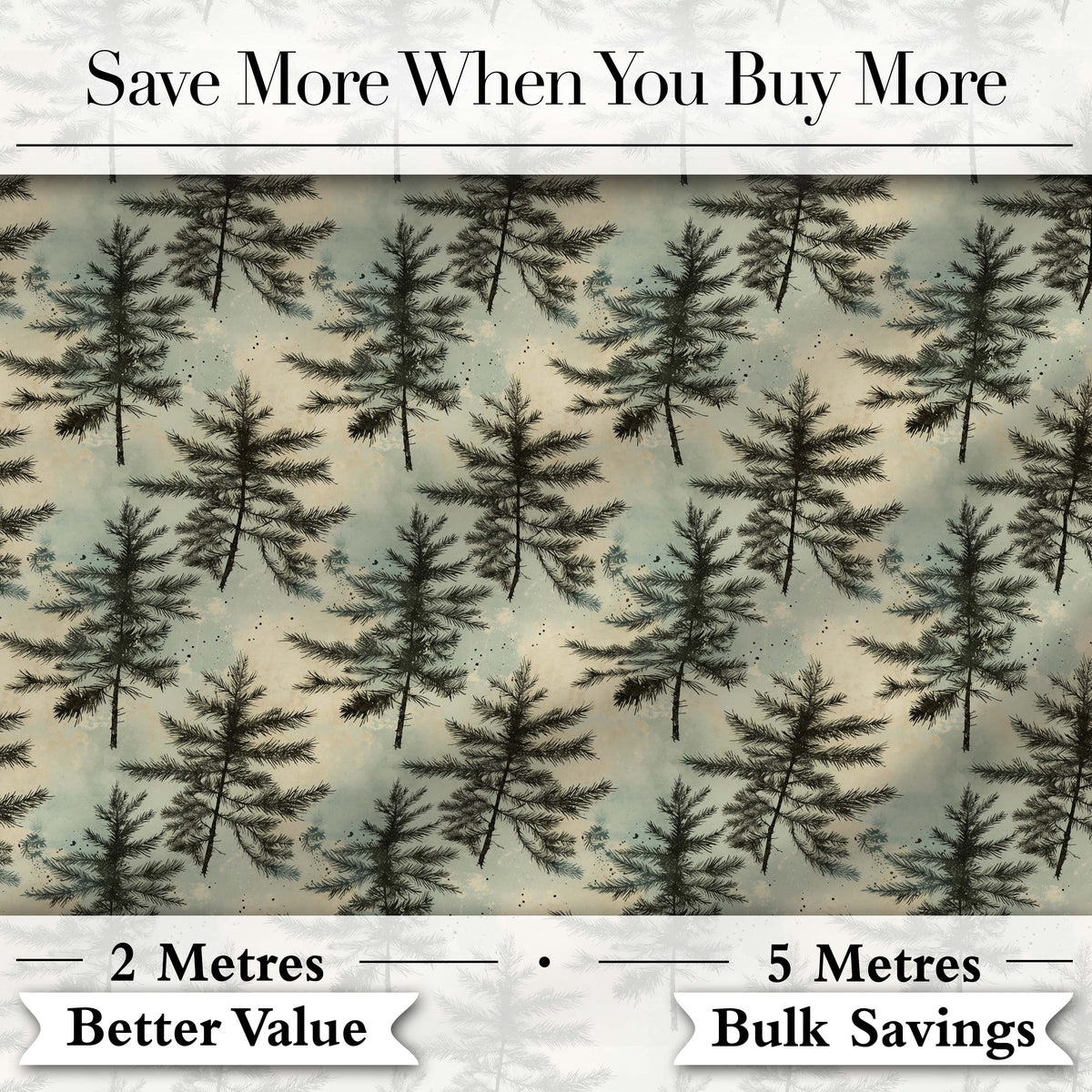 Vintage Pine Tree Silhouette  on Soft Neutral Background with Subtle Texture Digital Print Fabric by the Metre UK Sewing Quilting Textile