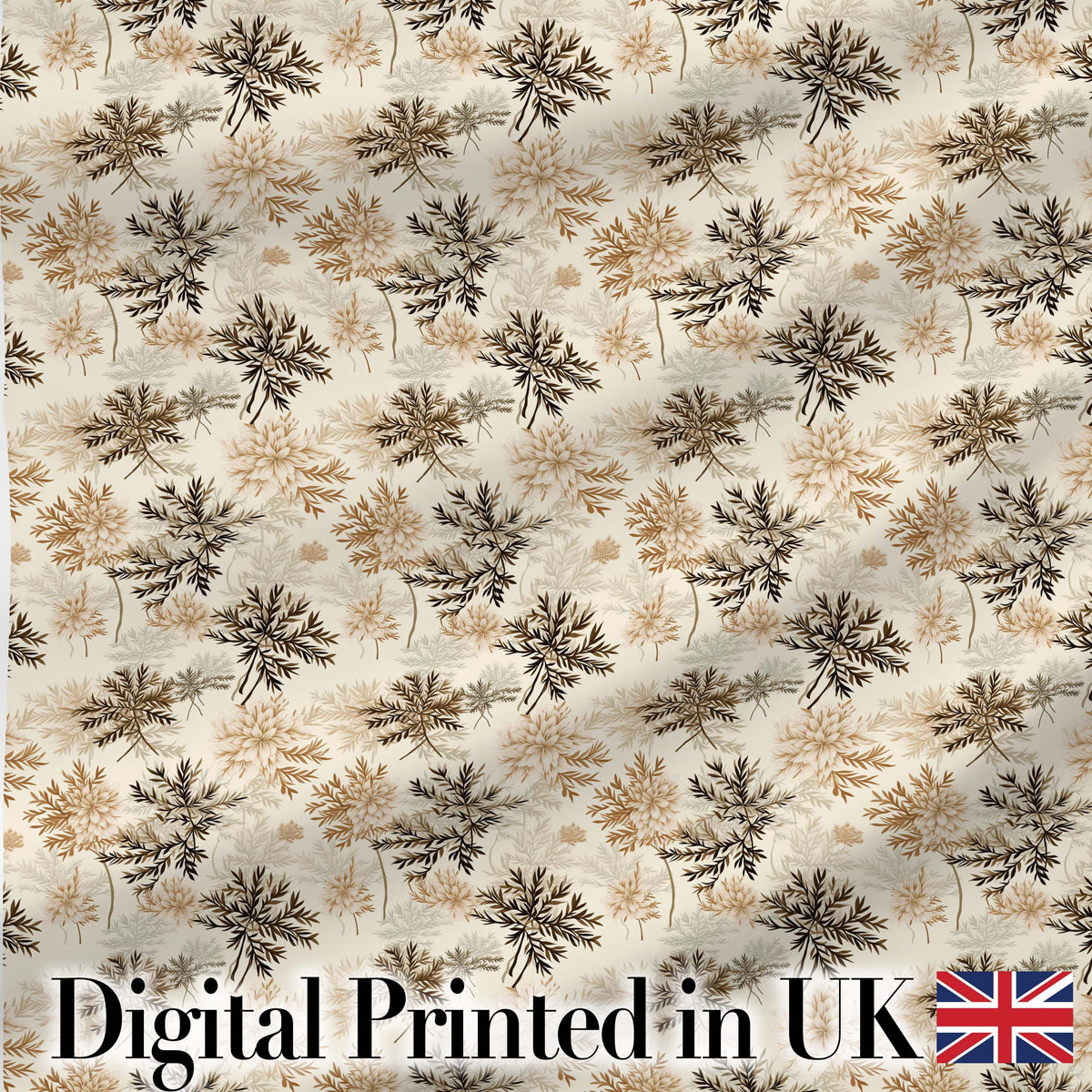 Beige Botanical Floral Pattern with Delicate Leaves and Chrysanthemum Flowers Digital Print Fabric by the Metre UK Sewing Quilting Textile