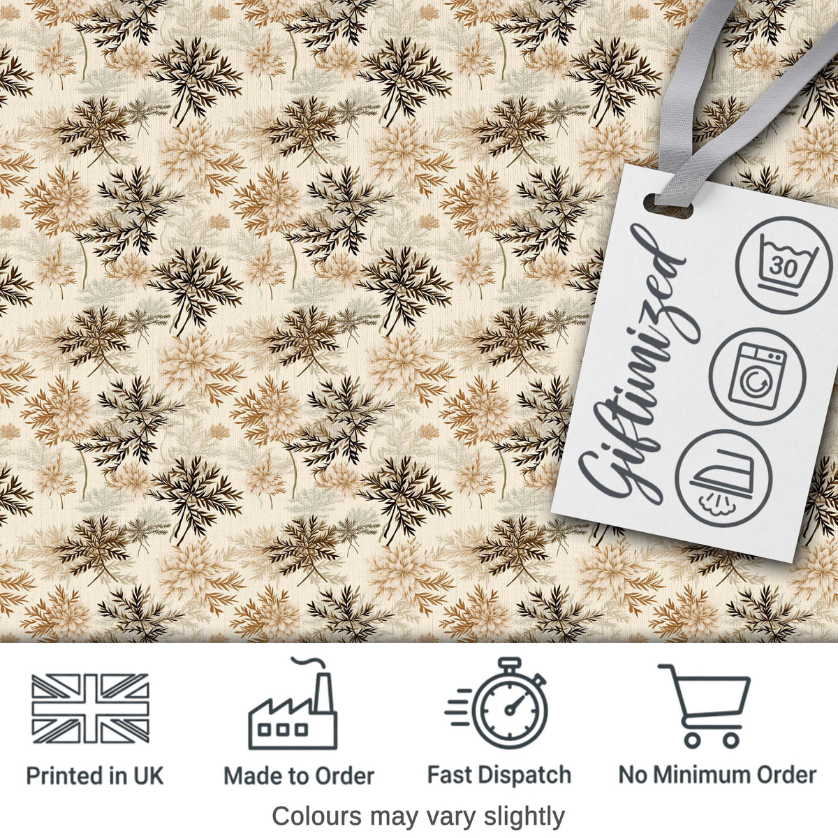 Beige Botanical Floral Pattern with Delicate Leaves and Chrysanthemum Flowers Digital Print Fabric by the Metre UK Sewing Quilting Textile