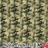 Watercolour Forest Pine Tree  with Layered Green Tones and Abstract Texture Digital Print Fabric by the Metre UK Sewing Quilting Textile