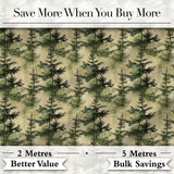 Watercolour Forest Pine Tree  with Layered Green Tones and Abstract Texture Digital Print Fabric by the Metre UK Sewing Quilting Textile