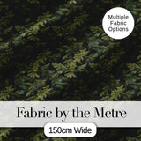 Dark Evergreen Fir Branch Pattern with Dense Foliage on Black Background Digital Print Fabric by the Metre UK Sewing Quilting Textile