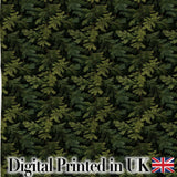 Dark Evergreen Fir Branch Pattern with Dense Foliage on Black Background Digital Print Fabric by the Metre UK Sewing Quilting Textile