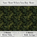Dark Evergreen Fir Branch Pattern with Dense Foliage on Black Background Digital Print Fabric by the Metre UK Sewing Quilting Textile