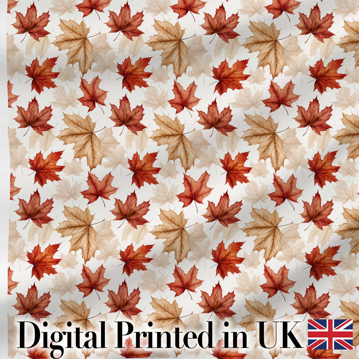 Autumn Maple Leaf Pattern in Warm Red and Beige Tones on Light Background Digital Print Fabric by the Metre UK Sewing Quilting Textile