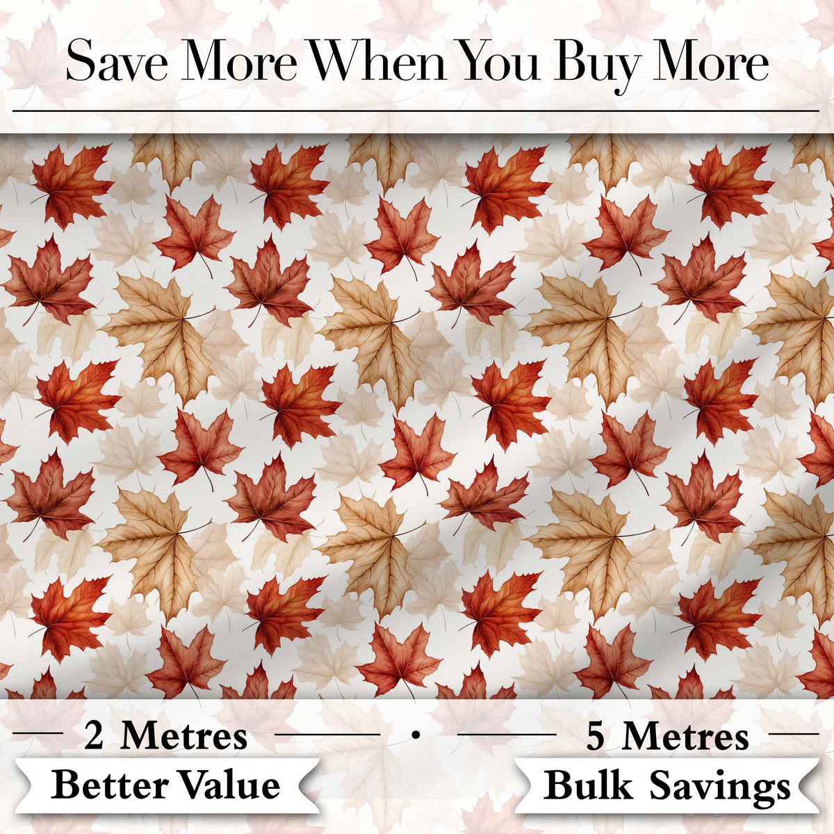 Autumn Maple Leaf Pattern in Warm Red and Beige Tones on Light Background Digital Print Fabric by the Metre UK Sewing Quilting Textile