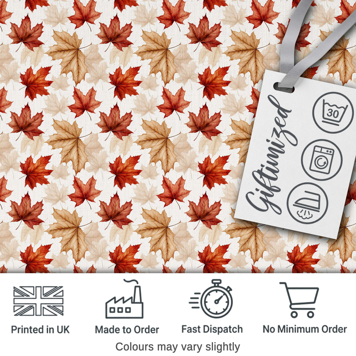 Autumn Maple Leaf Pattern in Warm Red and Beige Tones on Light Background Digital Print Fabric by the Metre UK Sewing Quilting Textile