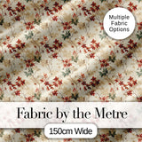 Vintage Floral Branch Pattern with Red Leaves on Neutral Background Digital Print Fabric by the Metre UK Sewing Quilting Textile